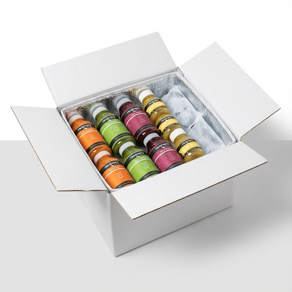 Juice ’Til Dinner half-day juice cleanse delivered frozen in insulated packaging