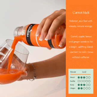 Carrot Kick juice – cold-pressed juice with carrot, apple, lemon and ginger in the Signature Beginner Juice Cleanse.