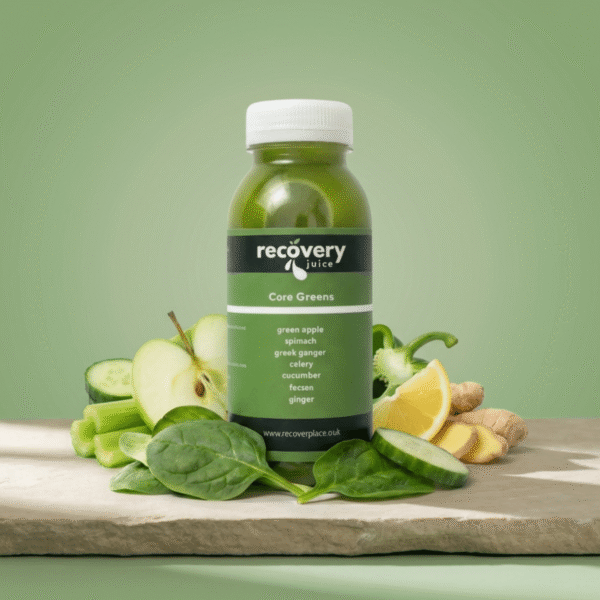 Core Greens cold-pressed green juice with spinach, celery and apple