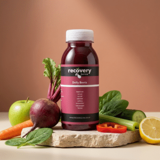 Daily Beets cold-pressed beetroot juice with green apple, carrot, spinach, celery, cucumber, red pepper and lemon