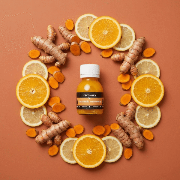 High-strength turmeric shot with 40g raw turmeric root and black pepper