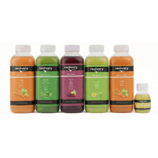 Signature juice cleanse juices in a row from Recovery Juice UK