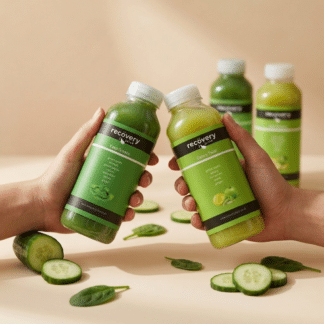 Green gut health juice cleanse for two with celery juice blends and cold pressed greens