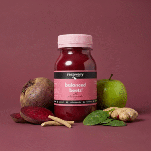 Balanced Beets cold-pressed beetroot juice with ashwagandha, apple, spinach and ginger