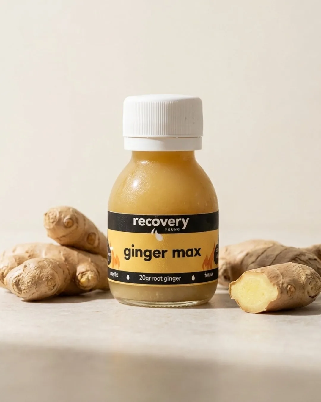 Recovery Juice ginger shot with fresh root ginger