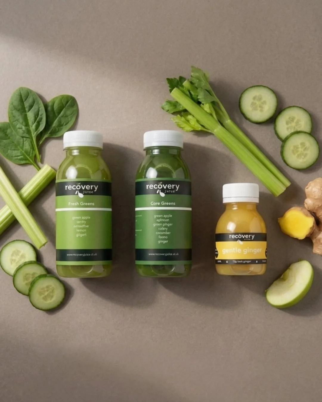 Cold-pressed juices for digestion — Recovery Juice celery and greens range