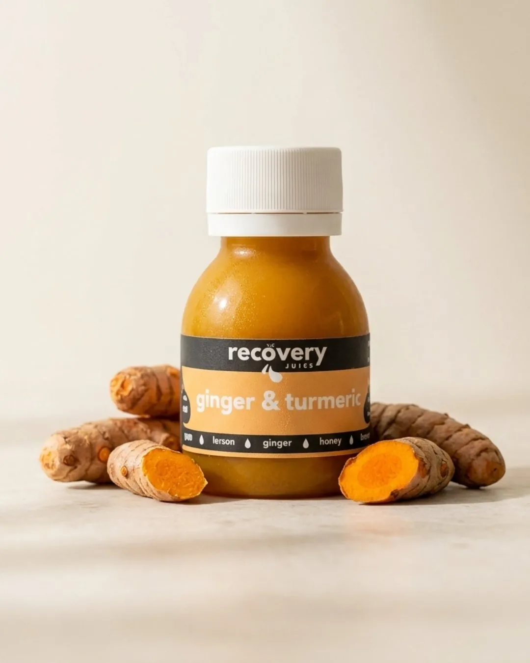 Recovery Juice ginger and turmeric shot with fresh turmeric root