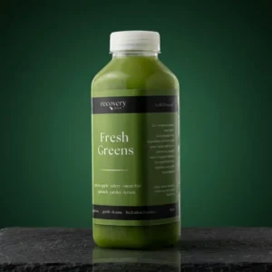 Recovery Juice Fresh Greens 500ml cold-pressed juice bottle on a dark green background